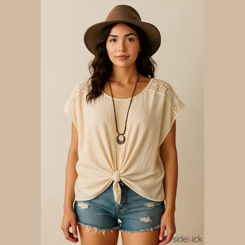 Love Sam Cream Boho Silk Lace Detail Blouse